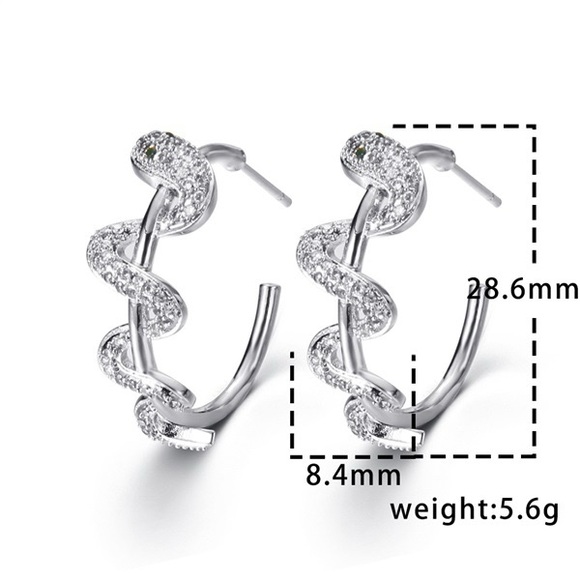 Any 4/$25! Silver Pave Crystal Snake Hoop Earrings - Picture 4 of 6